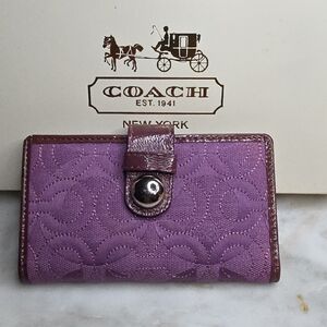 Authentic Rare Coach Signature Op Art Mini Wallet In Canvas W/ Leather Trim